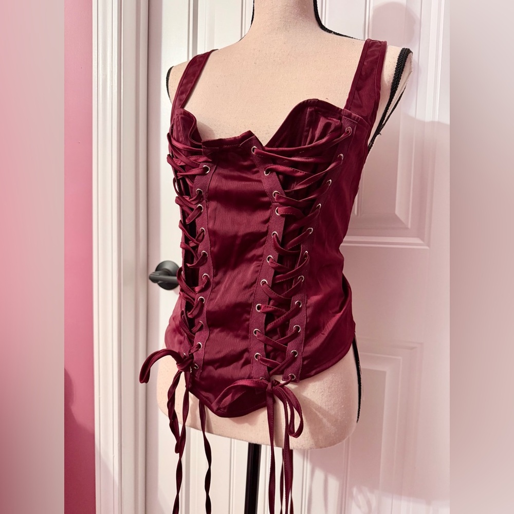 NWT CIDER Burgundy Red Satin Corset Top Size 2XL